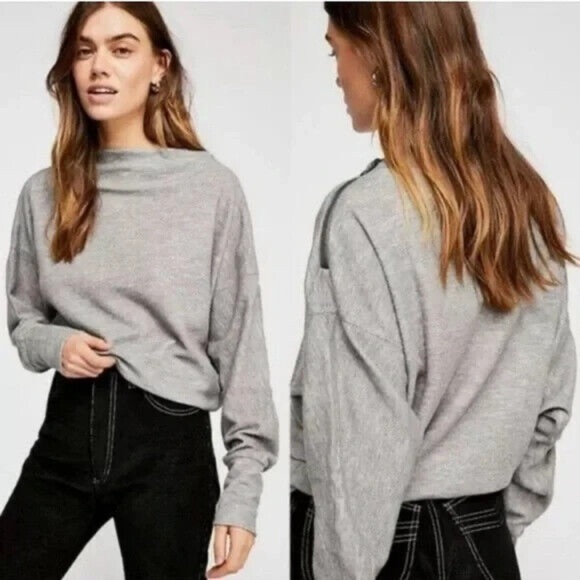 We the Free Gray Boat Neck Zipper Long Sleeve Sweater (Medium) - Picture 2 of 7